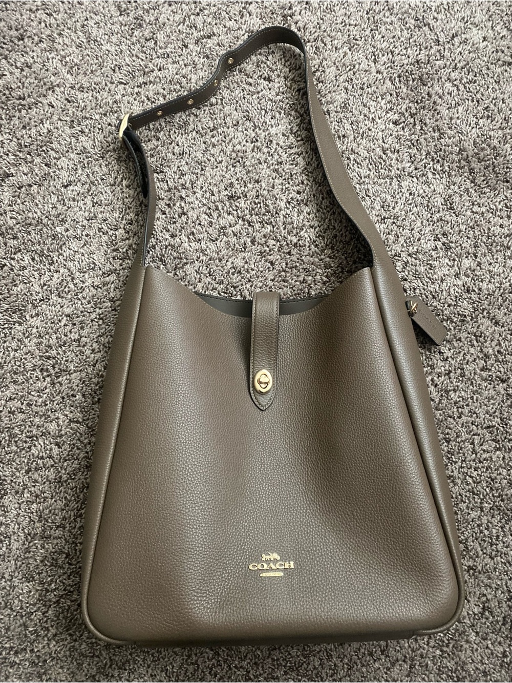 Coach Pebbled Leather Dark Stone Large Hadley Shoulder Bag
